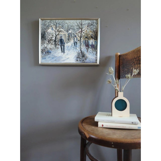 Mid-Century Modern Mid-Century Modern 'Winter Lane' Vintage Swedish Expressive Village Street Scene Oil Painting, Framed For Sale - Image 3 of 11