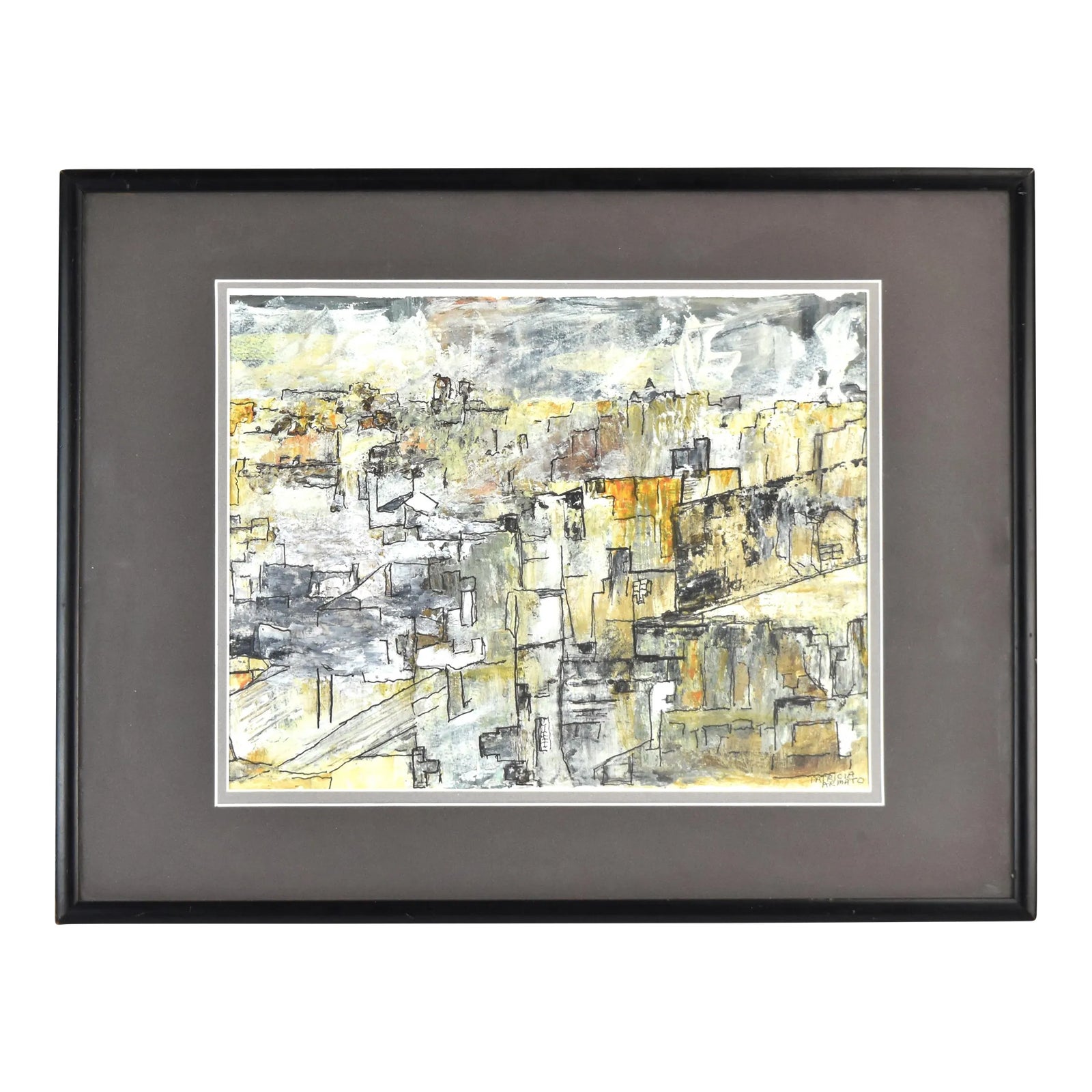 Mid-Century Modern Abstracted Geometric Cityscape Acrylic Painting by ... - Textured Geometric Cityscape Prints