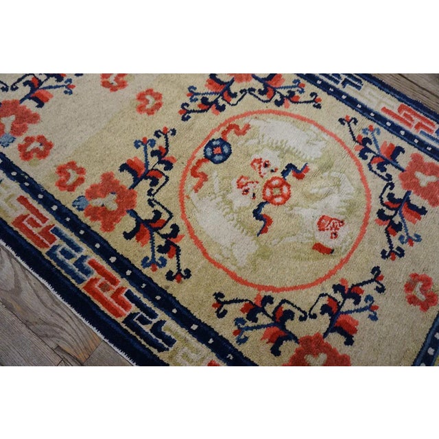 1880s Yellow Foo Dog Medallion Antique Chinese Ningxia Runner Carpet 2'4" X 7'2" Knotted Wool Rug For Sale - Image 9 of 10