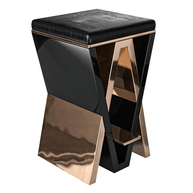 Metal "Maschera" Barstool With Bronze and Stainless Steel, Hand Crafted For Sale - Image 7 of 8