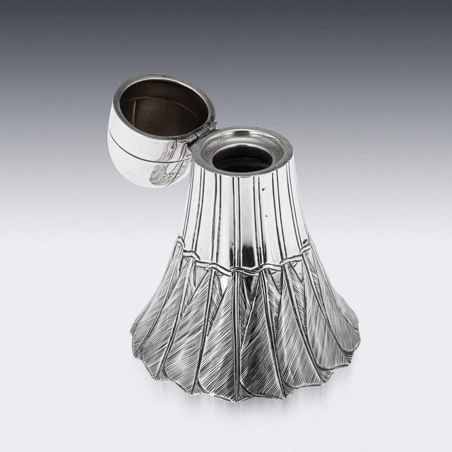 Metal Vintage English Silver Novelty Shuttlecock Inkwell, 1928 For Sale - Image 7 of 16