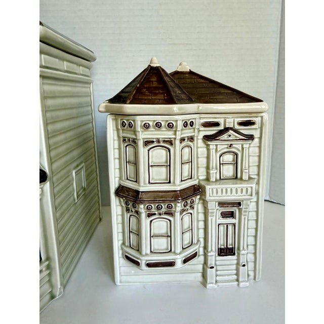 Otagiri Company 1979-80 Otagiri Ceramic San Francisco Victorian House Canisters Cookie Jars - Set of 2 For Sale - Image 4 of 15