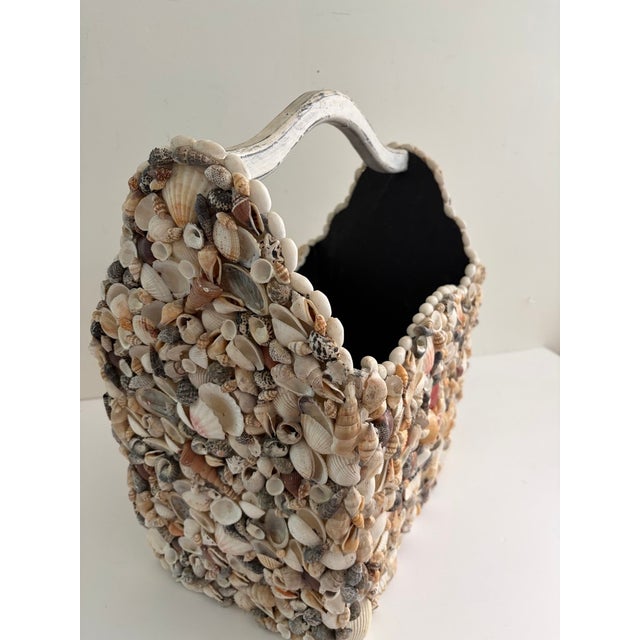 Large Vintage Seashell-Encrusted Wooden Basket With Handle – Handmade Coastal Folk Art Beach House Decor For Sale - Image 9 of 12