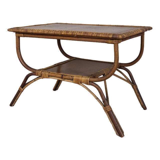 Vintage Italian Bamboo and Wood Coffee Table, 1960s For Sale