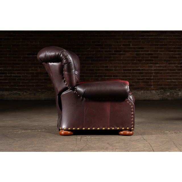 Tufted Churchill Style Recliner With Ottoman in Oxblood For Sale In Chicago - Image 6 of 15