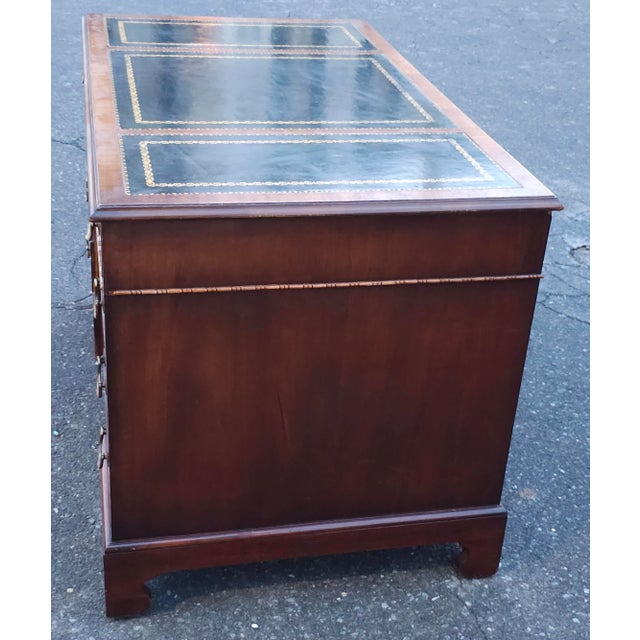 Chippendale Hespeler Furniture Chippendale Mahogany Inlays and Green Leather Top Desk For Sale - Image 3 of 12