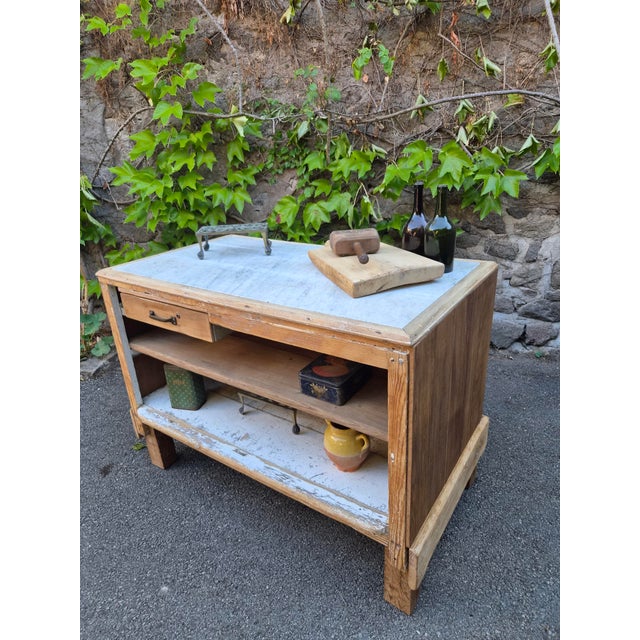Antique French Patisserie Counter Kitchen Island with Marble Top, 1930 For Sale - Image 12 of 18