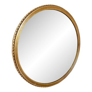 Hollywood Regency Round Carved Giltwood Mirror, 1940s For Sale