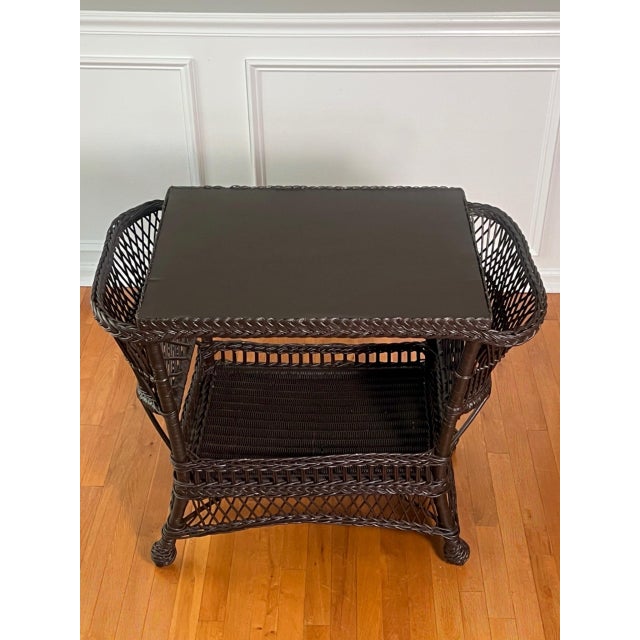 Brown Bar Harbor Wicker Library or Side Table With Magazine Pockets in Brown, C. 1915 For Sale - Image 8 of 18