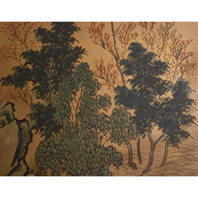 1960s Shōwa Era Japanese Byobu Screen "Landscape With Gazebo" For Sale - Image 9 of 17
