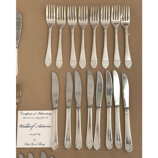 Mid 20th Century Complete Waldorf Astoria Art Deco Engraved Silverware Set For Sale - Image 4 of 8
