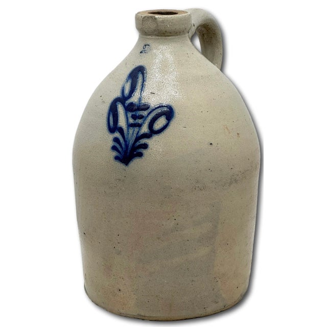 Very Nice Blue Color Hand Decorated Antique American 2 Gallon Size Stoneware Jug - Circa 1870s For Sale - Image 9 of 18