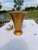 Pair of 1960s gold-plated aluminum lamps, rimmed with glass at the bottom, Height: 35.5 cm, Top Diameter: 32.5 cm and...