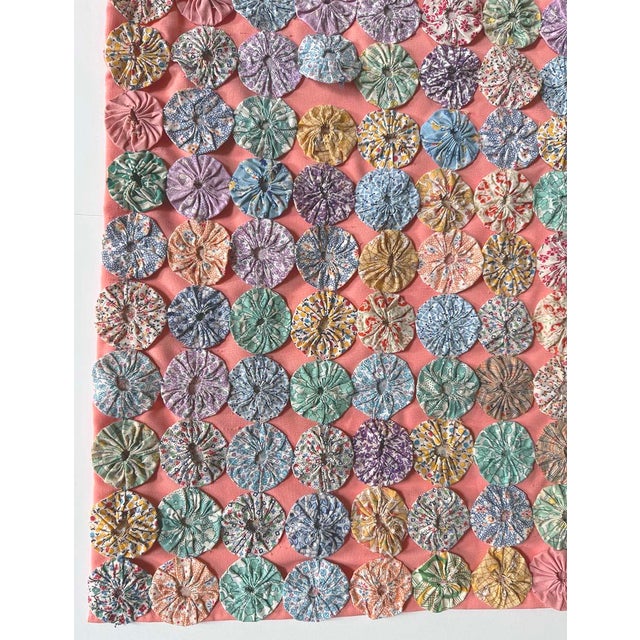 Vintage Handmade Yo-Yo Patchwork Folk Art Quilt For Sale - Image 4 of 5