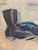 Mid-Century Modern 1963 Oil Painting on Board of a Pair of Boots Signed Unger For Sale - Image 3 of 9