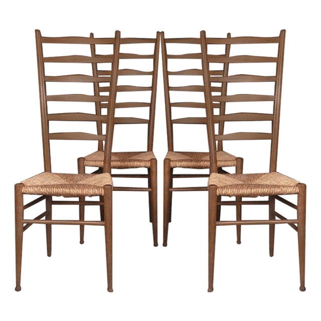 Vintage Gio Ponti Style Italian Ladder Back Chairs 4 For Sale