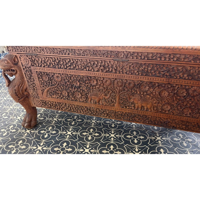 Brown Antique Hand-Carved Indian Exotic Hardwood Dowry Chest, 1890s For Sale - Image 8 of 18