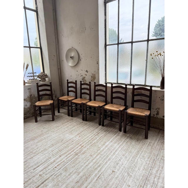 Oak and Straw Chairs by Dudouyt, 1940s, Set of 6 For Sale - Image 6 of 18