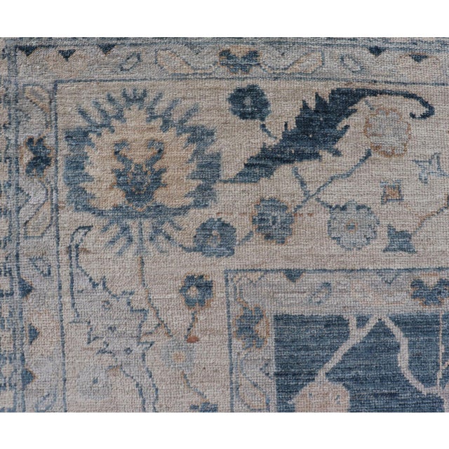 Angora Turkish Oushak by Keivan Woven Arts Floral Design in Blue's For Sale In Atlanta - Image 6 of 11