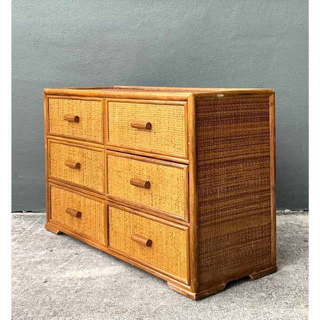 Vintage Six-Drawer Rattan Dresser For Sale - Image 9 of 12