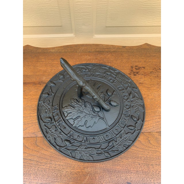 English Black Cast Iron Faux Bois Sundial With Acorns and Oak Leaves – Architectural Garden Sculpture For Sale - Image 3 of 7