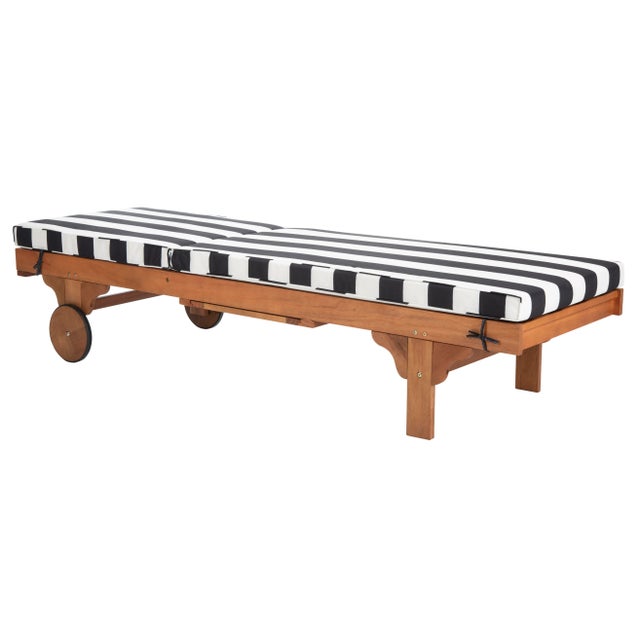 Newport Chaise Lounge Chair with Side Table, Natural/Black Stripe Cushion For Sale In Philadelphia - Image 6 of 11