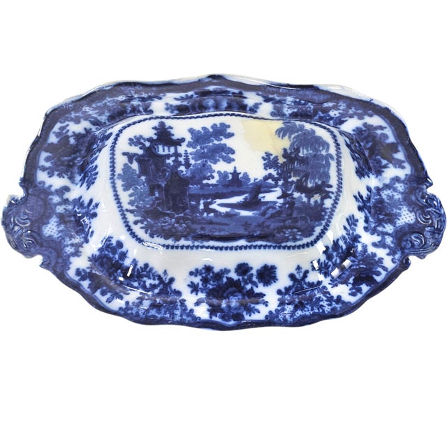 Antique W. Adams Fairy Villas Flow Blue Covered Serving Dish 13.5" For Sale - Image 12 of 15