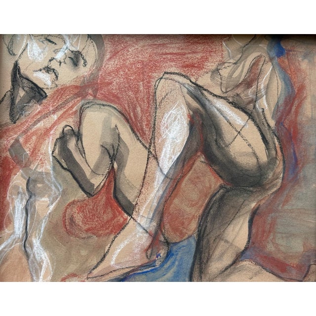 Gorgeous Abstract / Figurative Wood Framed Conte Drawing by Erica Everage For Sale - Image 4 of 8