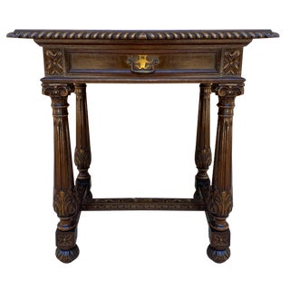 Early 20th Century Spanish Carved Walnut Side Table with One Drawer, 1940s For Sale