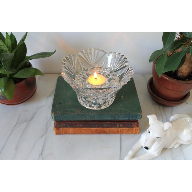 French Provincial Vintage Bolsius France Clear Crystal Glass Taper or Tealight Candle Holder For Sale - Image 3 of 8