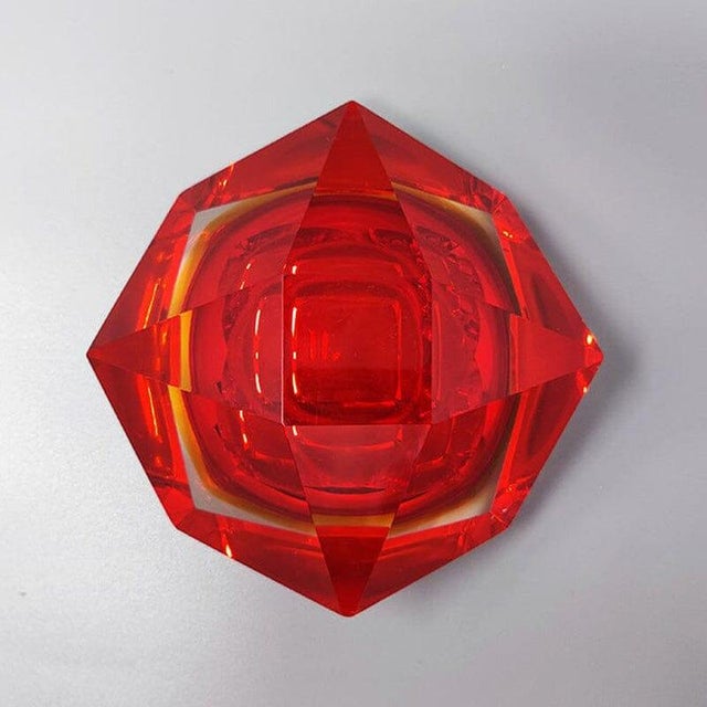 Flavio Poli Vintage Red and Yellow Ashtray by Flavio Poli for Seguso, 1960s For Sale - Image 4 of 7
