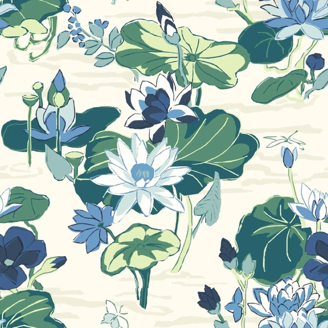 Lily Pond Lane Oyster Blue Wallpaper For Sale
