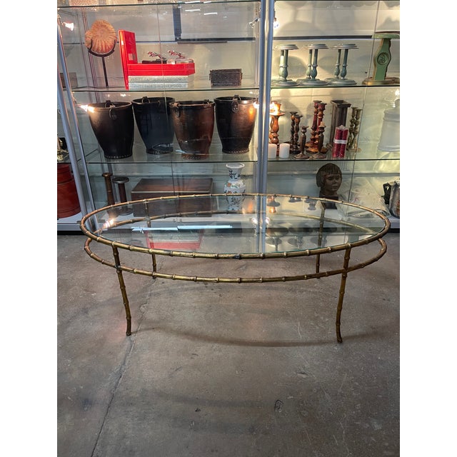 Vintage Hollywood Regency Style Faux Bamboo and Glass Top Coffee Table For Sale - Image 4 of 12