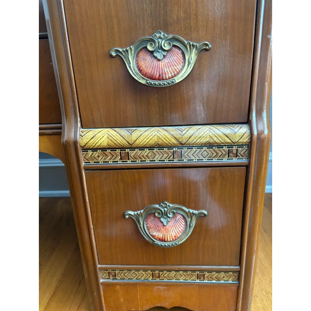 1930s Art Deco Waterfall Vanity With Mirror and Bench - Set of 2 For Sale - Image 6 of 12