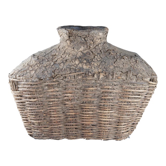 Early 20th Century Antique Chinese Woven Willow Oil Container Jar For Sale