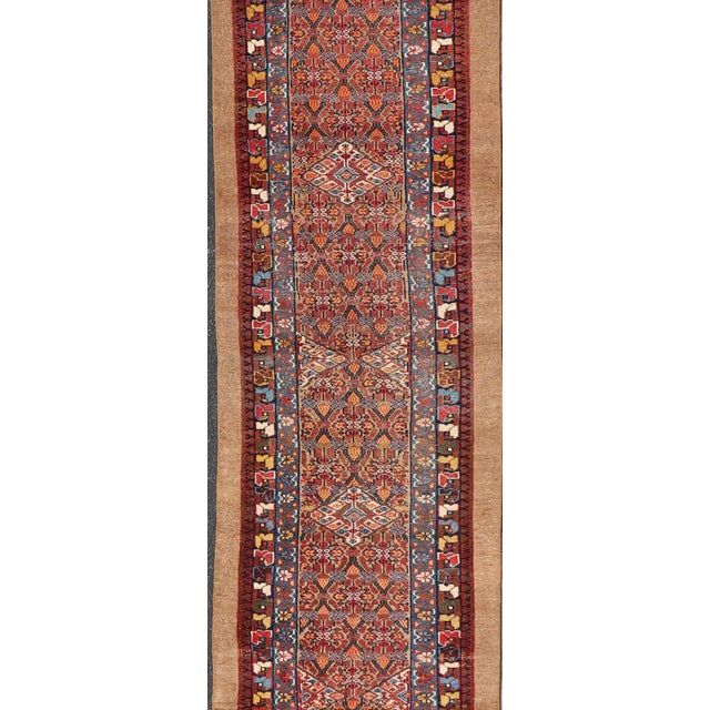 Antique Persian Sarab Runner With Geometric Patterns in Rich Reds and Blues 2'10 X 16'6 For Sale In Atlanta - Image 6 of 12