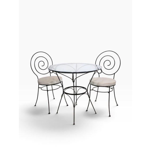 Late 20th Century 3 Pc. Wrought Iron Garden Patio Poolside Cafe Bistro Set For Sale - Image 13 of 15