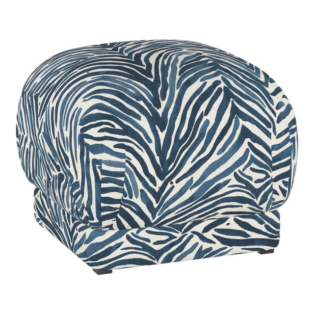 Ottoman, Washed Zebra Blue For Sale