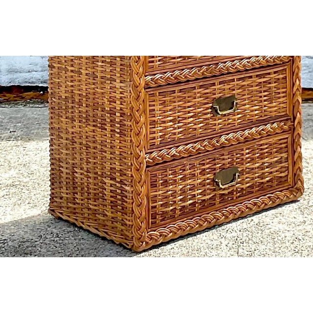 Wood Vintage Coastal Braided Rattan Chest of Drawers For Sale - Image 7 of 12
