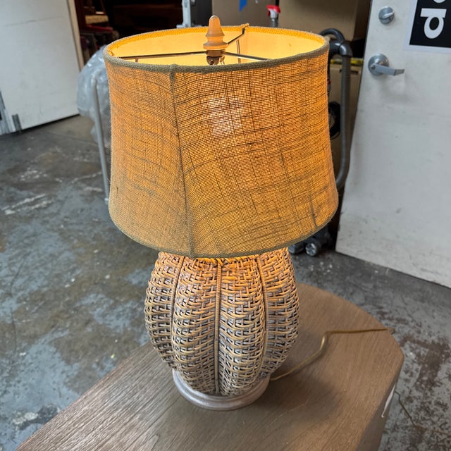 Late 20th Century Coastal Woven Rattan Table Lamp For Sale - Image 5 of 12