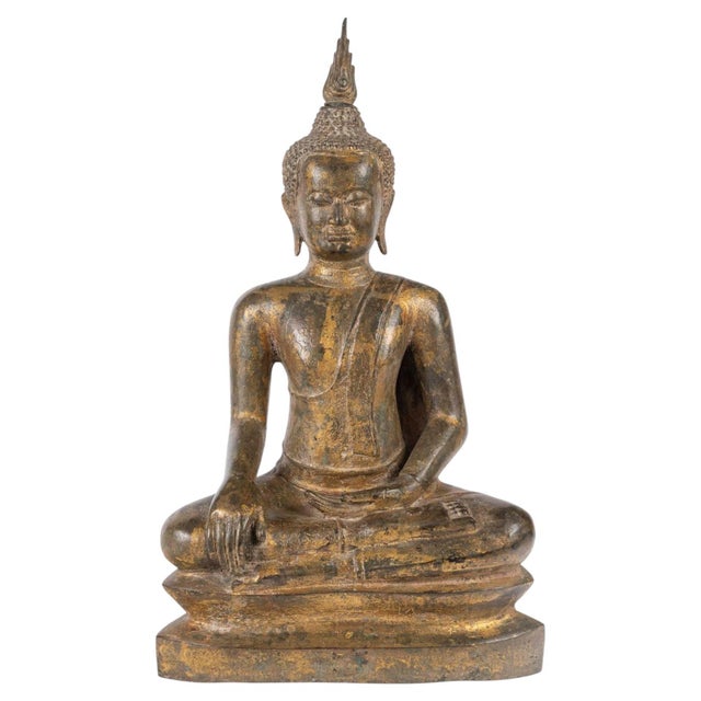 Gold Seated Buddha, 18th Century-19th Century, Bronze with Traces of Gilding For Sale - Image 8 of 8