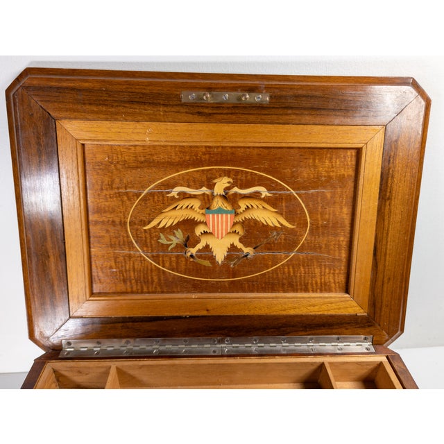 20th Century American Mahogany Jewelry or Sewing Box With Patriotic Eagle For Sale - Image 11 of 14