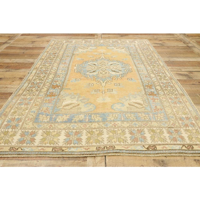 Textile Vintage Turkish Oushak Rug, 04'06 X 07'03 For Sale - Image 7 of 8