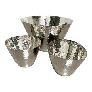 Liwan Hammered Silvered Brass Bowls, Paris - Set of 3 For Sale