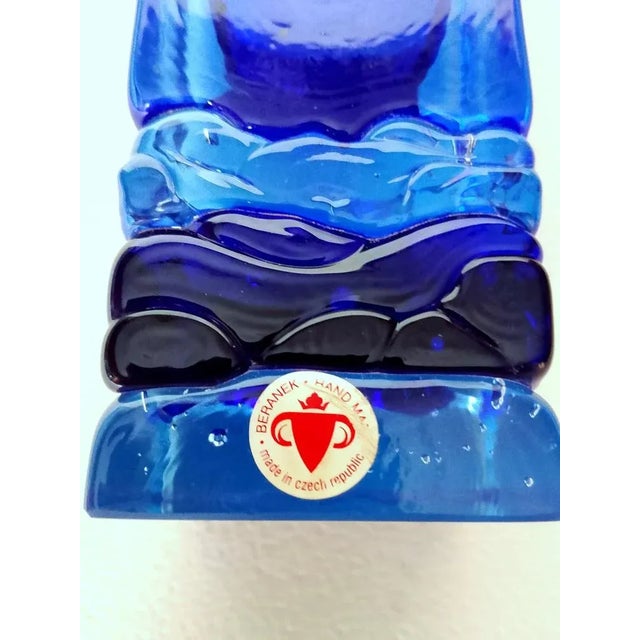 Postmodern Vintage Hand Made Cobalt Blue Glass Vase from Beranek, Czech Republic, 1990s For Sale - Image 3 of 7