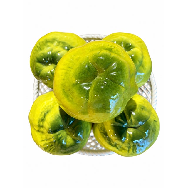 1990s Spanish Glazed Ceramic Yellow & Green Fruit Basket Centerpiece For Sale - Image 4 of 8