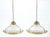 Pair of Round Brass Ribbed Glass Long Chain Light Fixture Pendants MCM For Sale - Image 6 of 12