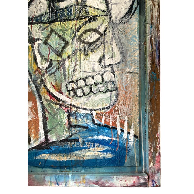 1990s 1990s Contemporary Outsider Tramp Art Portrait of a Man Skull in the Style of Jean Michel Basquiat For Sale - Image 5 of 8