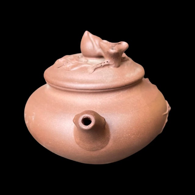 Chinese Antique Chinese Yixing Zisha Pine & Blossoms Tea Pot, Signed For Sale - Image 3 of 10
