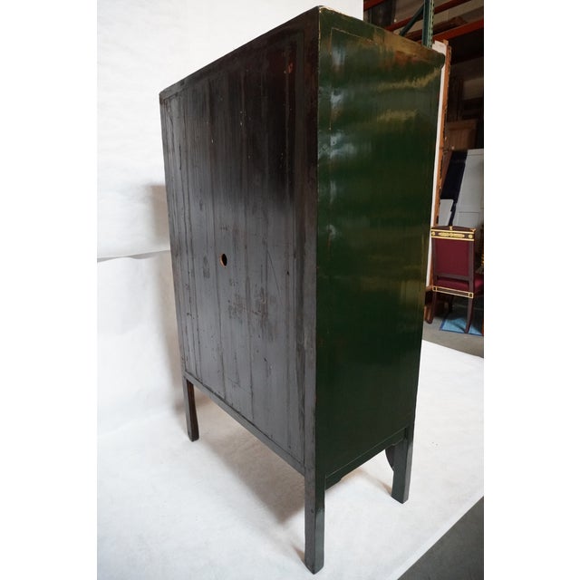 Imported Large Gem-Tone Green Lacquer Wedding Cabinet For Sale In Los Angeles - Image 6 of 16